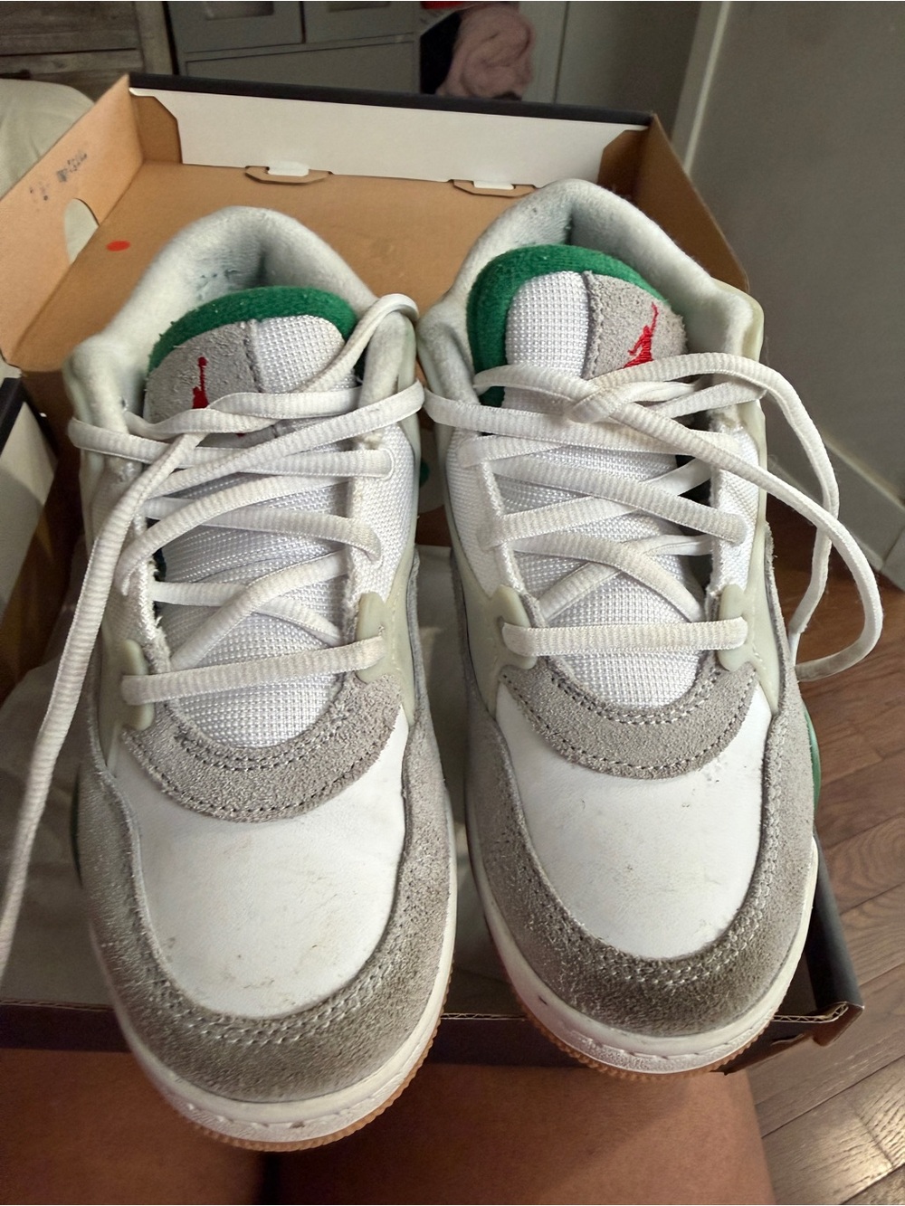 Jordan Kids White & Green Low-Top Sneakers